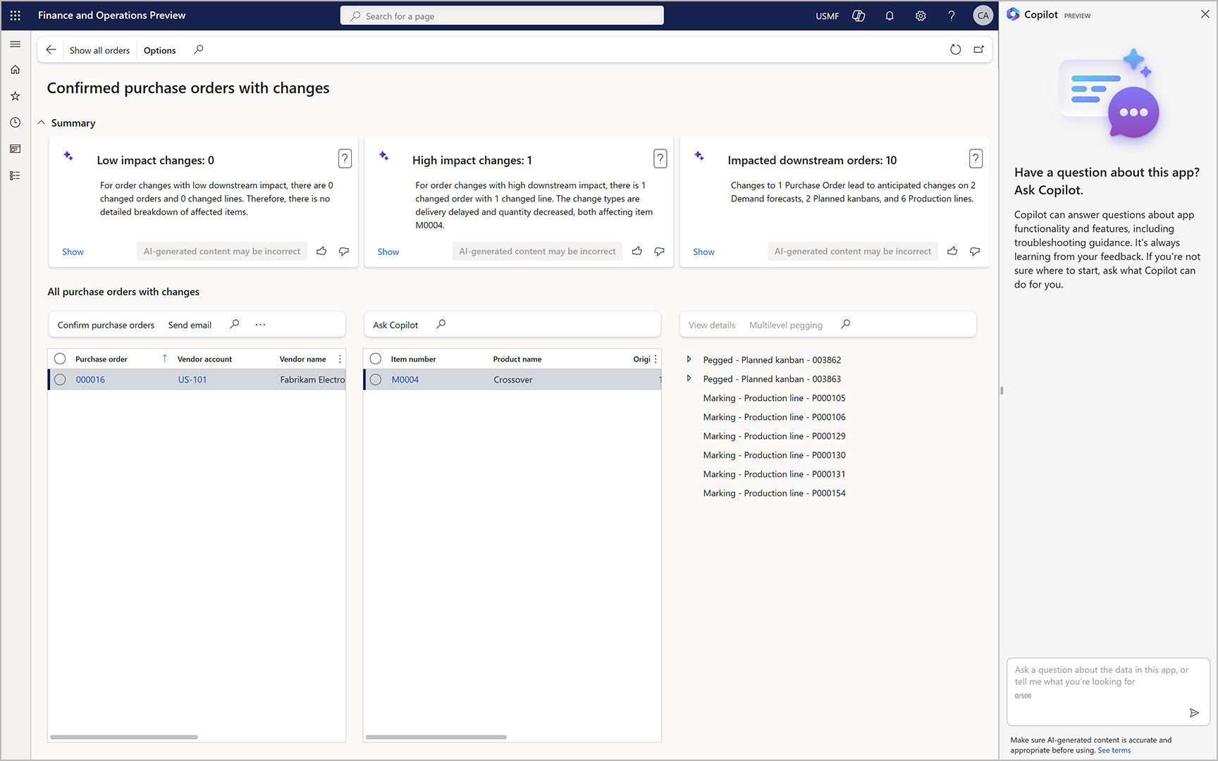 Confirmed purchase order changes workspace